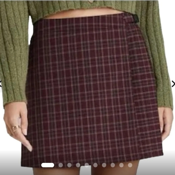 Maroon/Tan Pleated Academia Punk Whimsigoth Wrap skirt / kilt size Med - Picture 1 of 6